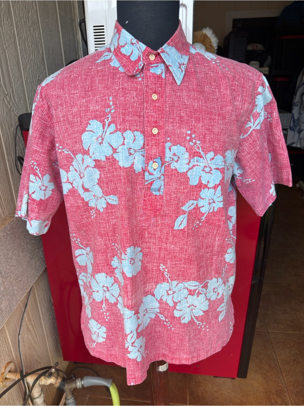 PreOwned Reyn Spooner Hawaiian Print Red/Blue Pullover Men's Large